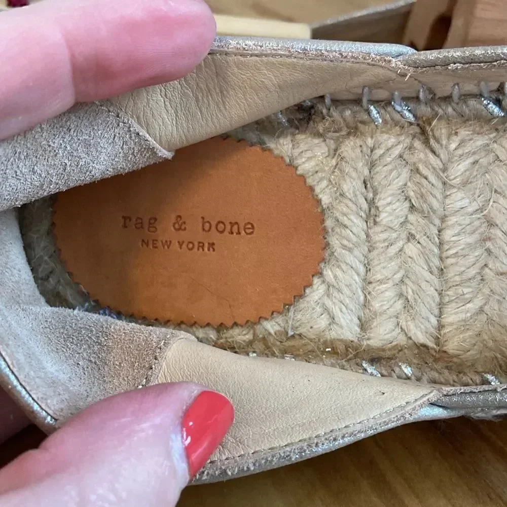 Rag & Bone Taupe Shimmer Slip On Jute Espadrille Shoes Size EU 39/ US 9